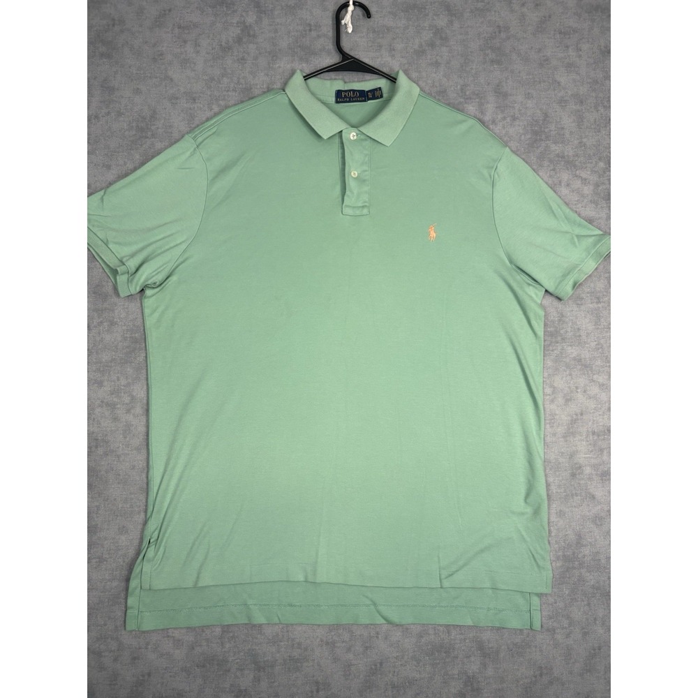 Polo Ralph Lauren Mens XL Green Polo Shirt Orange Pony 100% Cotton Classic